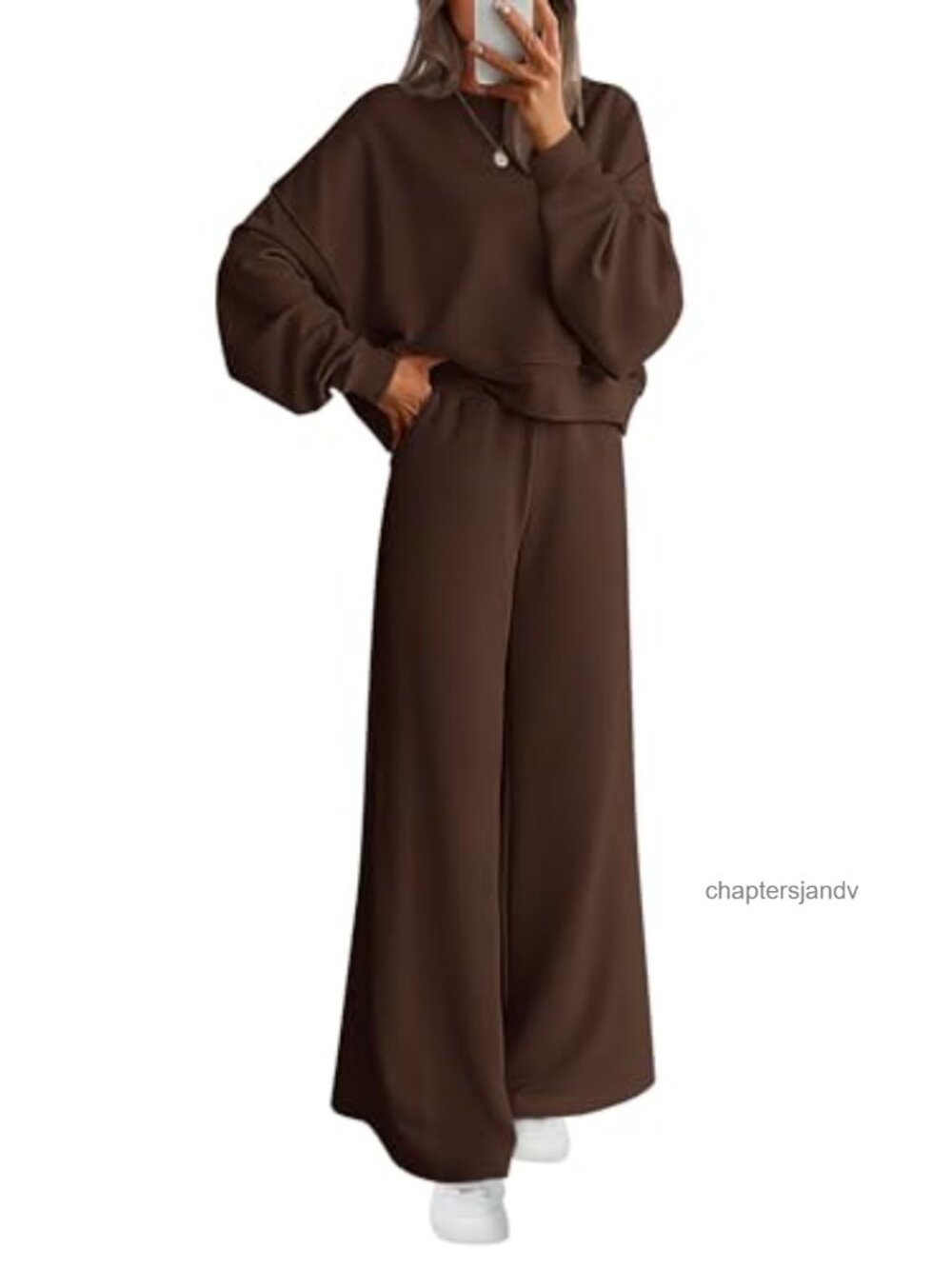 Women 2 Piece Sweatsuit Set Oversized Crewneck Sweatshirt Wide Leg Sweatpants